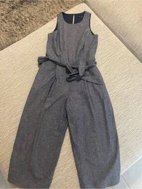 Banana Republic Sleeveless Tie-Waist Cropped Wide-Leg Jumpsuit in Chambray